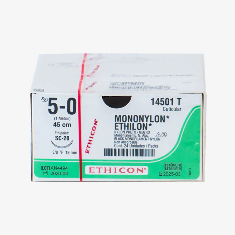 Ethicon Sutura Calibre 5/0 - Longitud 45 CM - Aguja SC-20 Ethilon