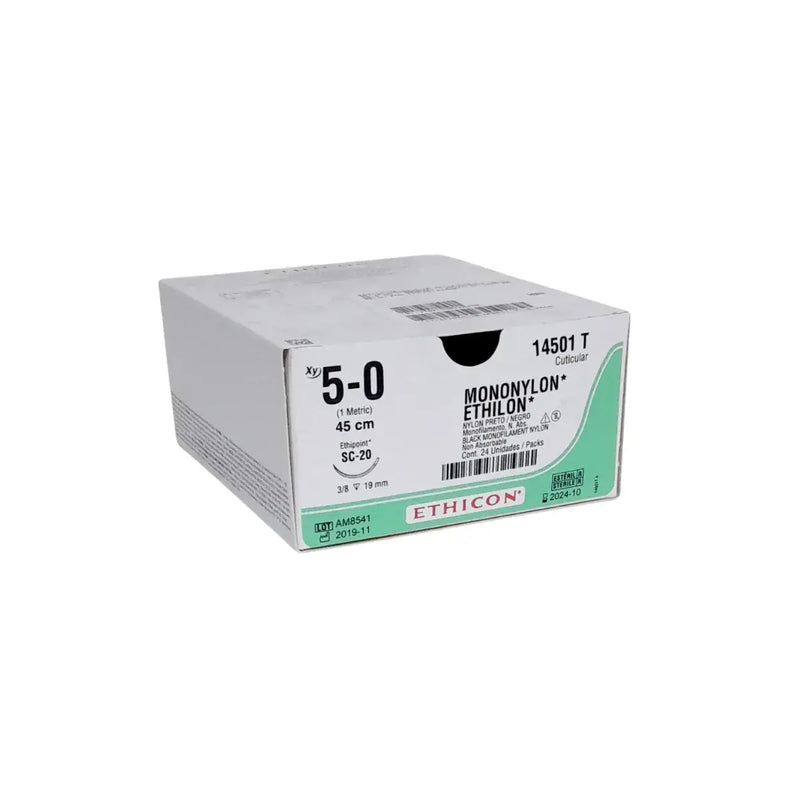 Ethicon Sutura Calibre 5/0 - Longitud 45 CM - Aguja SC-20 Ethilon