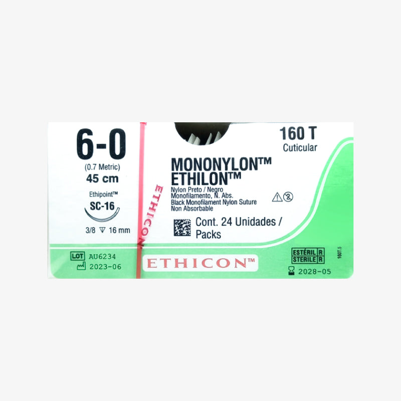 Ethicon Sutura Calibre 6/0 - Longitud 45 CM - Aguja SC-16 Ethilon