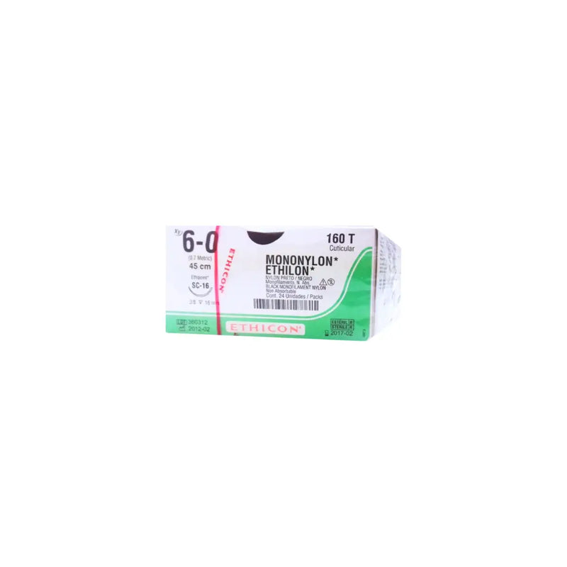 Ethicon Sutura Calibre 6/0 - Longitud 45 CM - Aguja SC-16 Ethilon