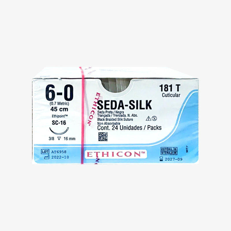 Ethicon Sutura Calibre 6/0 - Longitud 45 CM - Aguja SC-16 Seda Perma-Hand