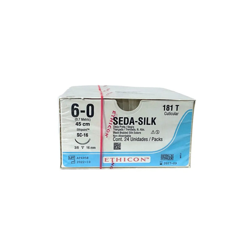 Ethicon Sutura Calibre 6/0 - Longitud 45 CM - Aguja SC-16 Seda Perma-Hand