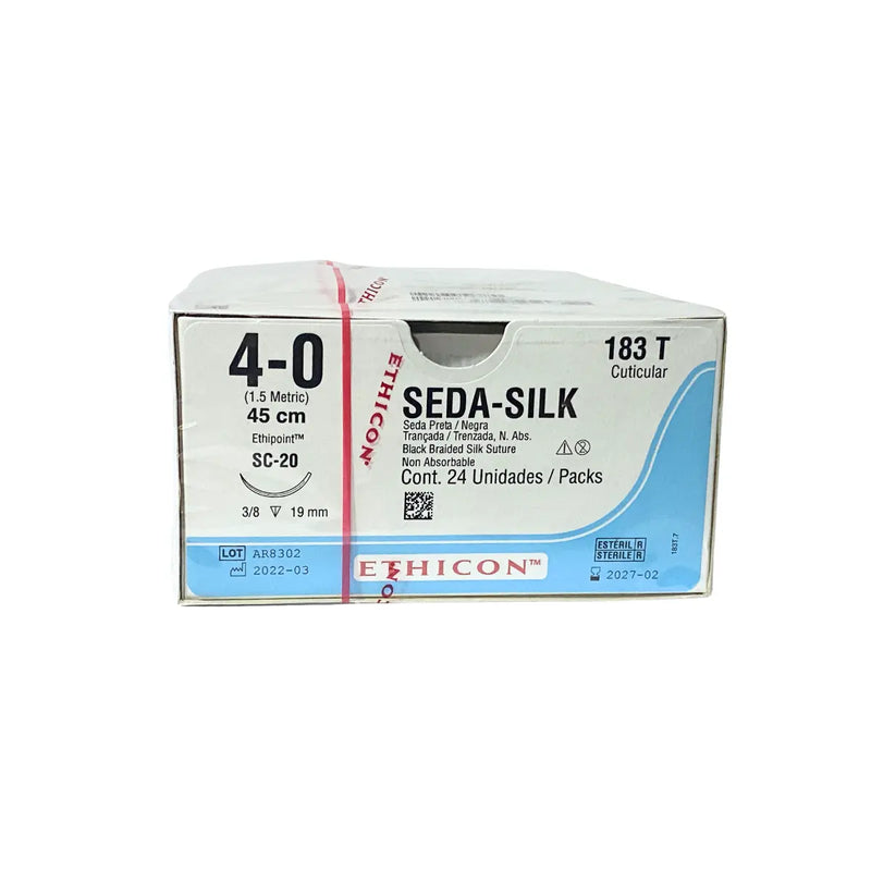 Ethicon Sutura Calibre 4/0 - Longitud 45 CM - Aguja SC-20 19 MM Seda Perma-Hand
