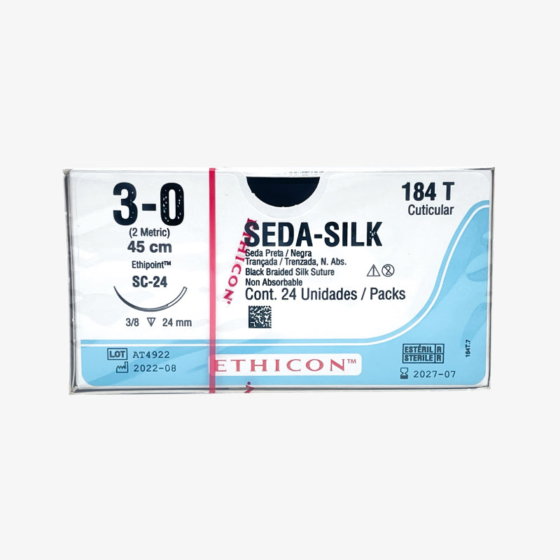 Ethicon Sutura Calibre 3/0 - Longitud 45 CM - Aguja SC-24 Seda Perma-Hand