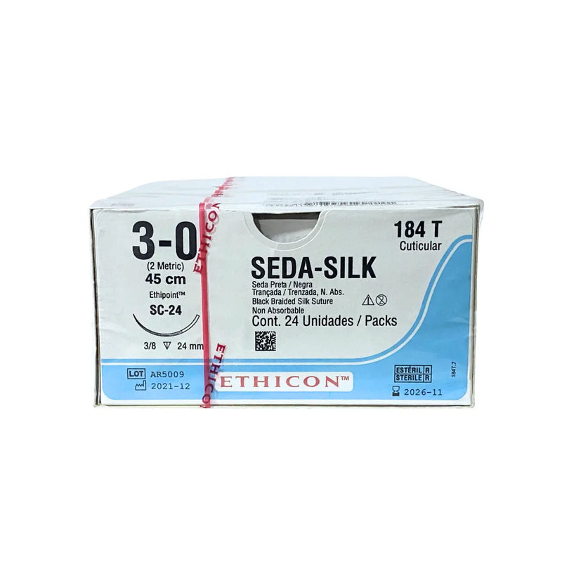 Ethicon Sutura Calibre 3/0 - Longitud 45 CM - Aguja SC-24 Seda Perma-Hand