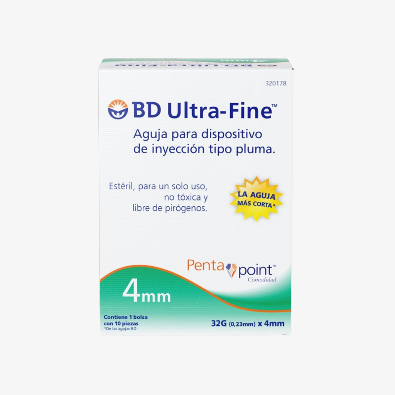 BD Aguja de Insulina Tipo Pluma Ultra-Fine Pluma De 32 G X 4 MM