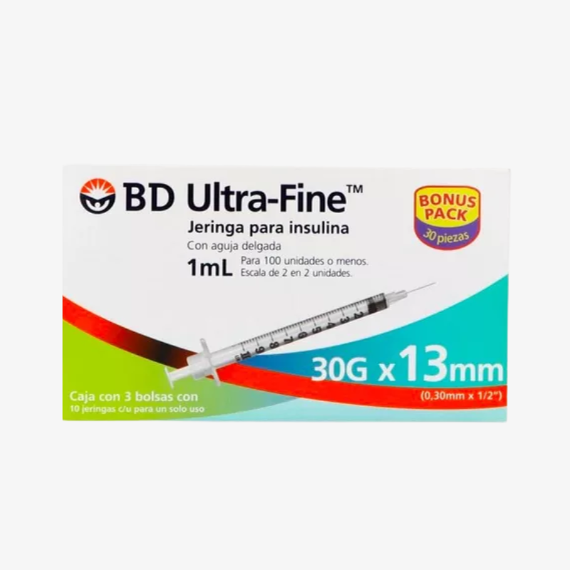 BD Jeringa de Insulina Ultra-Fine De 1 ML - 30 G X 13 MM