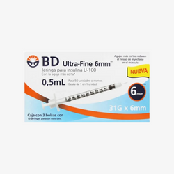 BD Jeringa de Insulina Ultra-Fine De 0.5 ML - 31 G X 6 MM