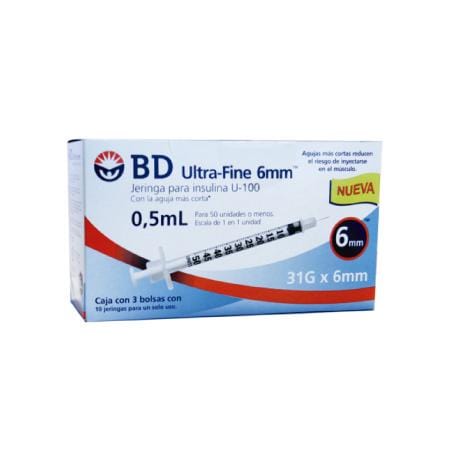 BD Jeringa de Insulina Ultra-Fine De 0.5 ML - 31 G X 6 MM