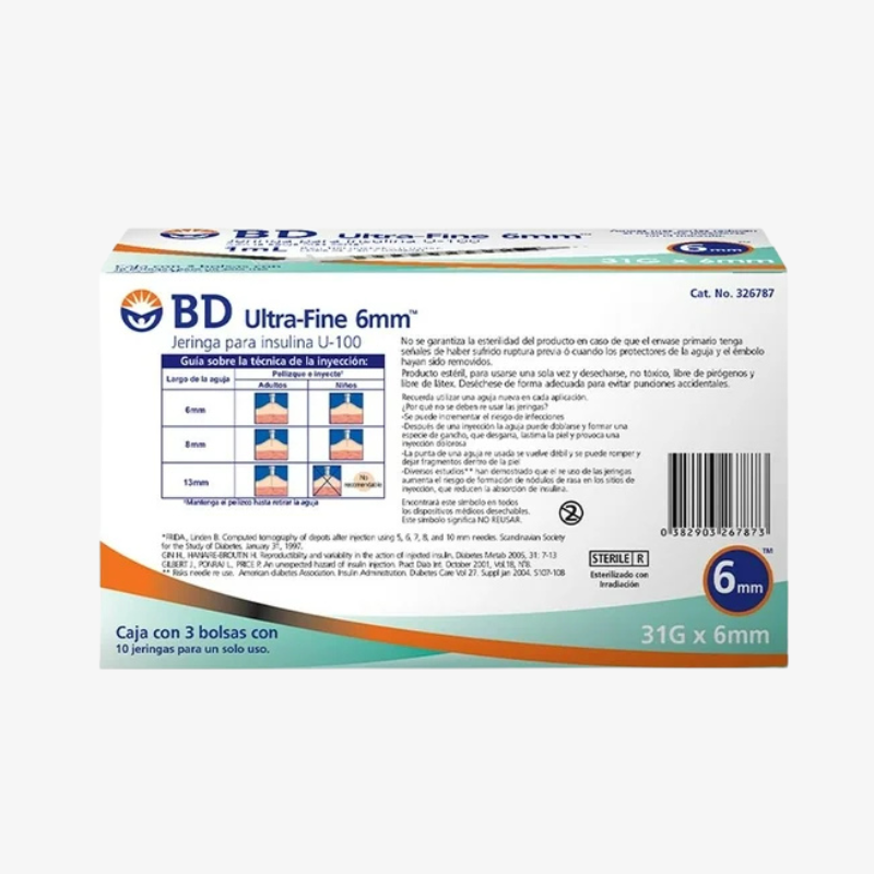 BD Jeringa de Insulina Ultra-Fine De 1 ML - 31 G X 6 MM
