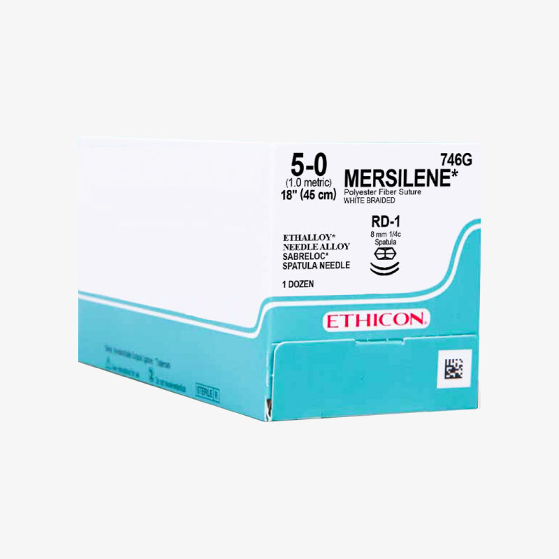 Ethicon Sutura Calibre 5/0 - Longitud 45 CM - Aguja RD-1 D/A Mersilene