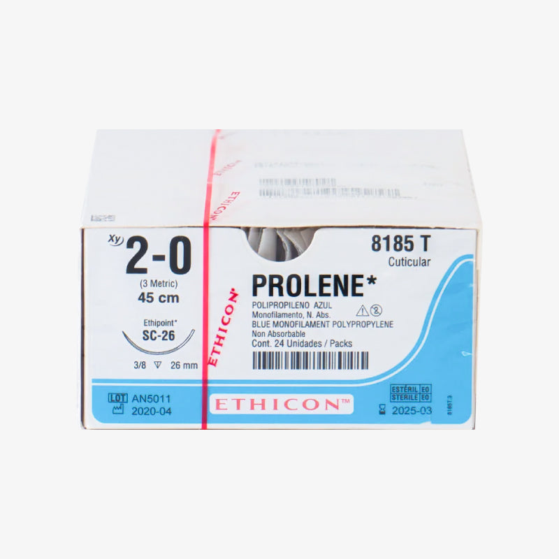 Ethicon Sutura Calibre 2/0 - Longitud 45 CM - Aguja SC-26 Prolene