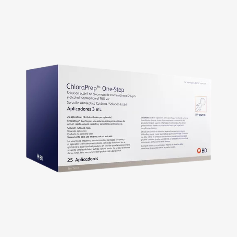 BD Antiséptico Para Asepsia Sin Tinte y Aplicador ChloraPrep De 3 ML
