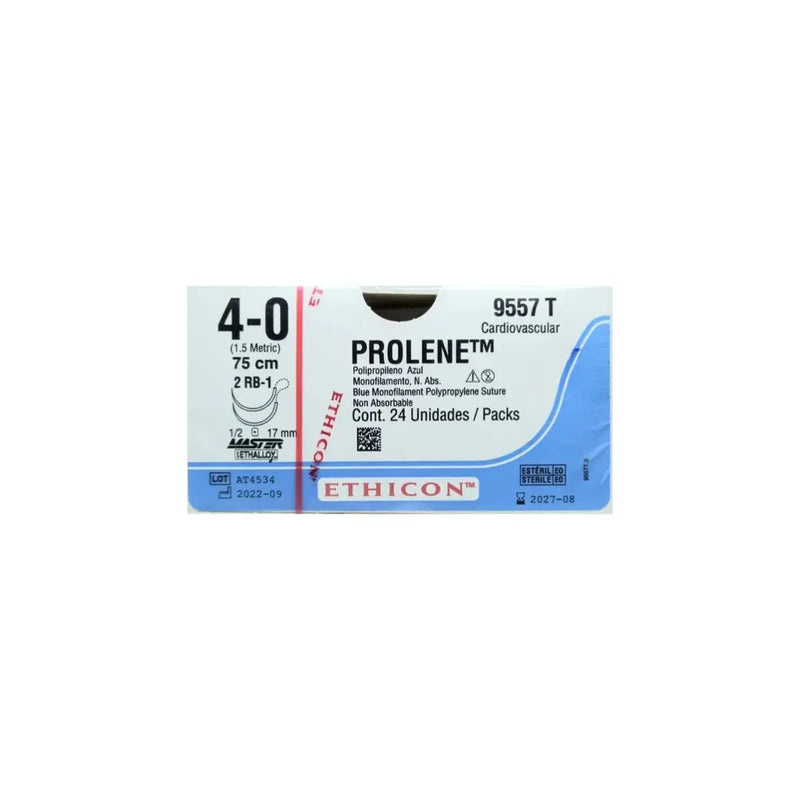 Ethicon Sutura Calibre 4/0 - Longitud 75 CM- Aguja RB-1 D/A 17 MM Prolene