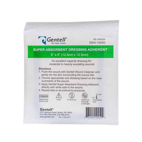 Gentell Apósito Super Absorbente Adhesivo de 12.5 CM x 12.5 CM