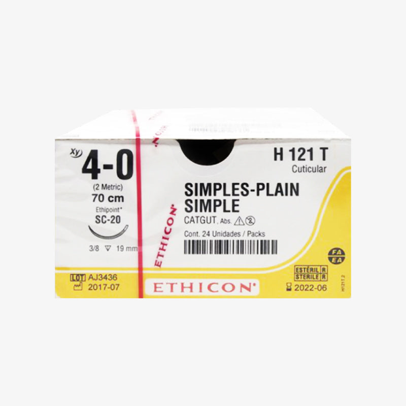 Ethicon Sutura Calibre 4/0 - Longitud 70 CM - Aguja SC-20 Catgut Simple