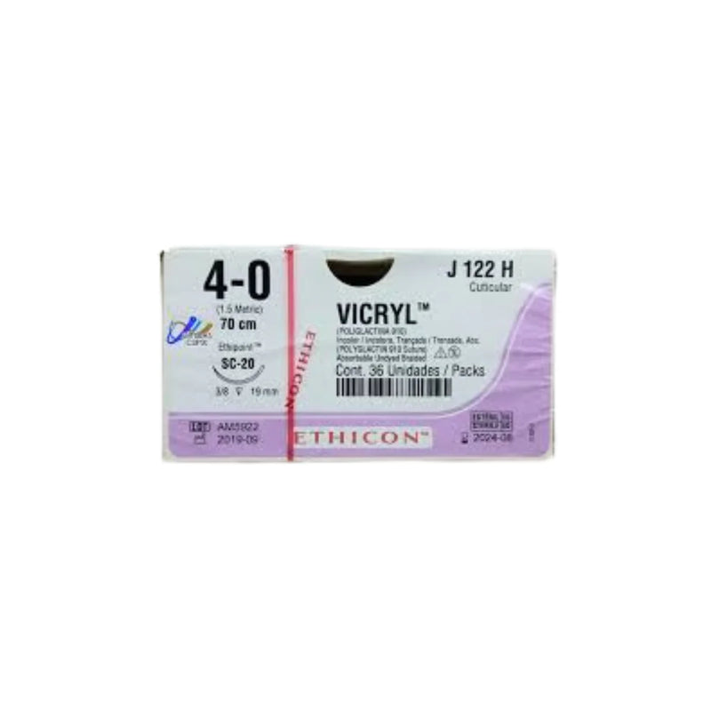 Ethicon Sutura Calibre 4/0 - Longitud 70 CM - Aguja SC-20 19 MM Vicryl