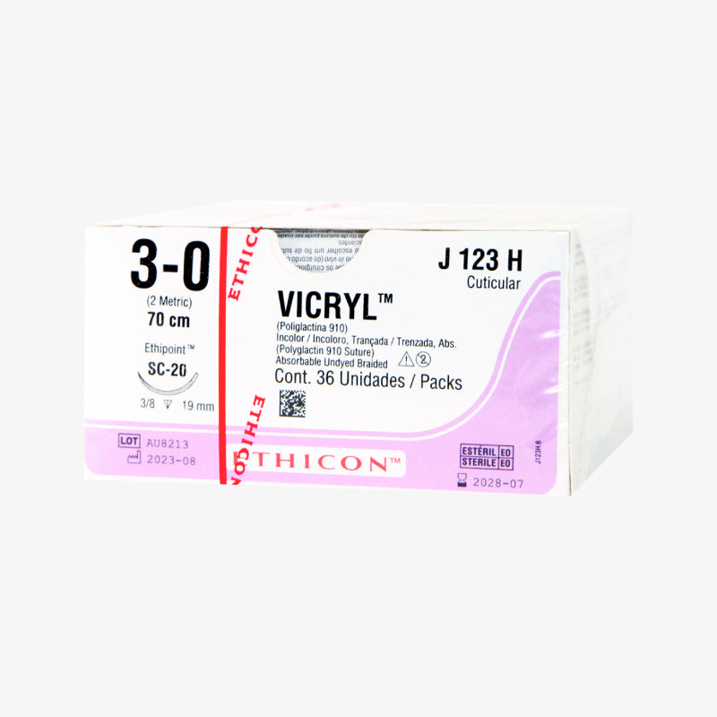 Ethicon Sutura Calibre 3/0 - Longitud 70 CM - Aguja SC-20 19 MM Vicryl