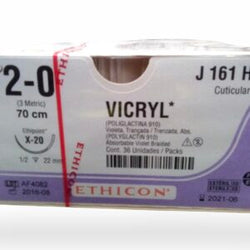 Ethicon Sutura Calibre 2/0 - Longitud 70 CM - Aguja X-20 22 MM Vicryl