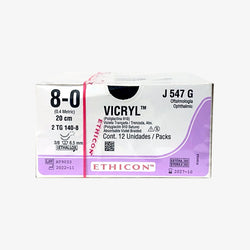Ethicon Sutura Calibre 8/0 - Longitud 20 CM - Aguja TG-140-8 D/A 6.5 MM Vicryl