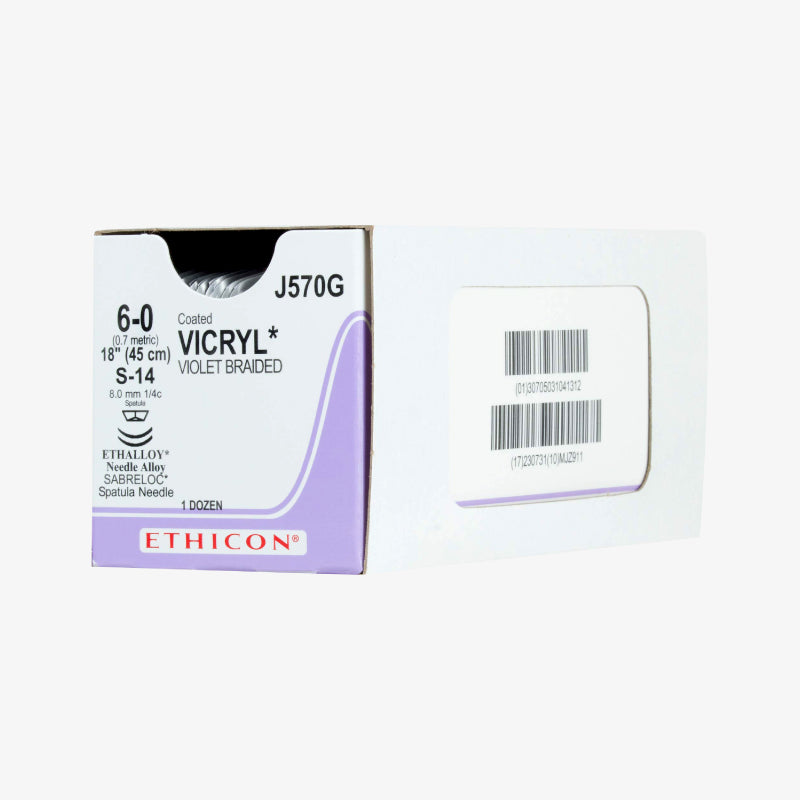 Ethicon Sutura Calibre 6/0 - Longitud 45 CM - Aguja S-14 D/A 8 MM Vicryl