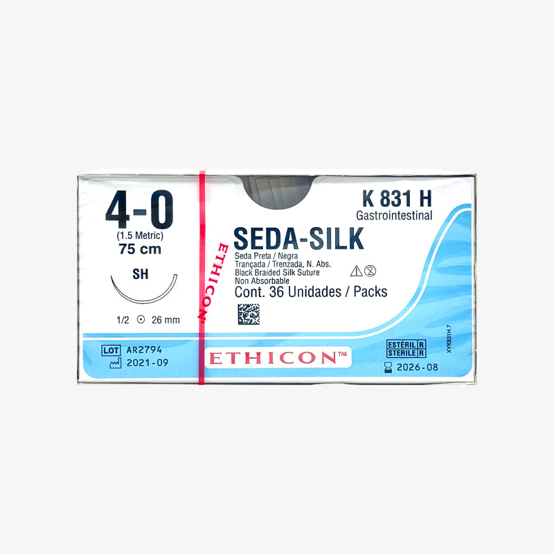 Ethicon Sutura Calibre 4/0 - Longitud 75 CM - Aguja SH 26 MM Seda Perma-Hand