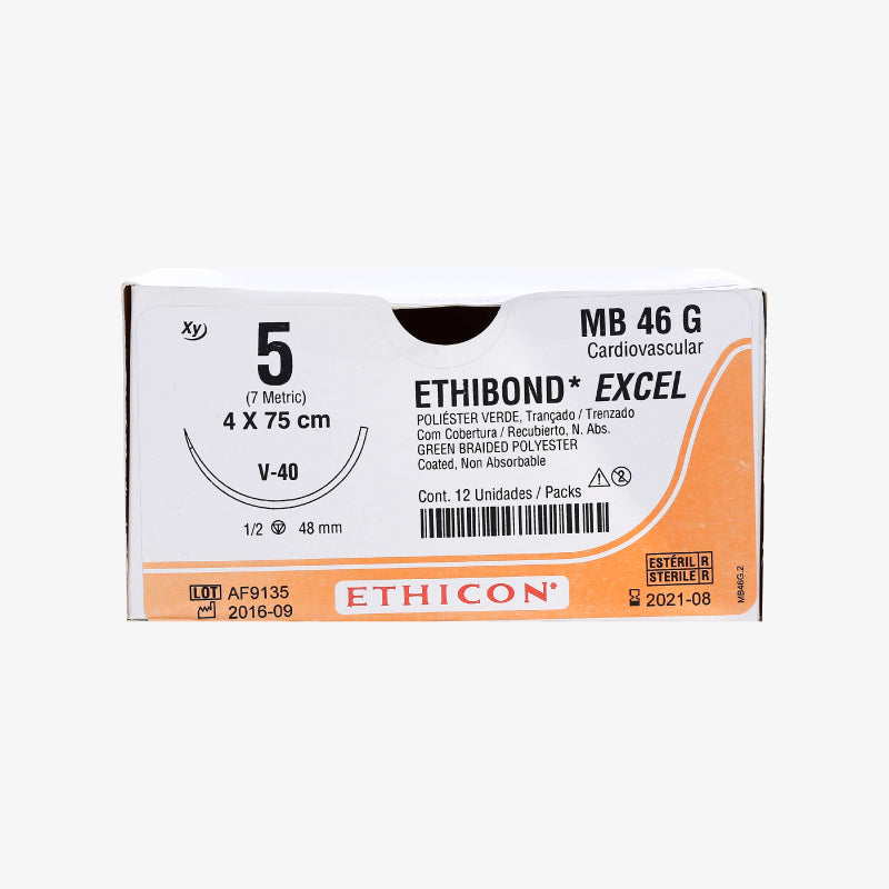 Ethicon Sutura Calibre 5 - Longitud 75 CM - Aguja V-40 Ethibond Excel