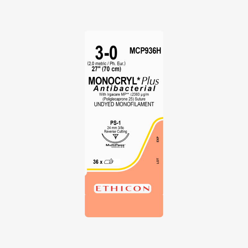 Ethicon Sutura Calibre 3/0 - Longitud 70 CM - Aguja PS-1 24 MM Monocryl Plus