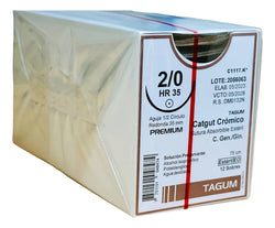 Tagum Sutura Catgut Crómico Calibre 2-0 Longitud 75 cm Aguja 1/2 35 mm