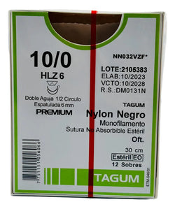 Tagum Sutura Nylon Color Negro Calibre 10-0 Longitud 30 cm Aguja 3/8