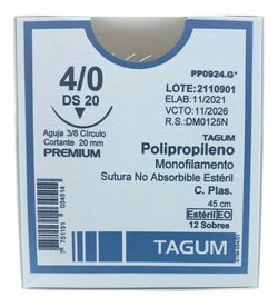 Tagum Sutura Polipropileno Calibre 4-0 Longitud 45 cm Aguja 3/8 20 mm