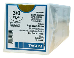 Tagum Sutura Polipropileno Calibre 3-0 Longitud 90 cm Aguja 3/8 25 mm