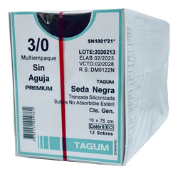Tagum Sutura Seda Negra Trenzada Sin Aguja Calibre 3-0 Longitud 10 x 75 cm