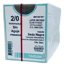 Tagum Sutura Seda Negra Trenzada Sin Aguja Calibre 2-0 Longitud 10 x 75 cm