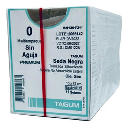 Tagum Sutura Seda Negra Trenzada Aguja Ahusada Calibre 2-0 Longitud 75 cm Aguja 1/2 25 mm