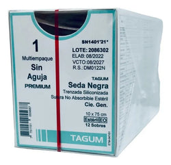 Tagum Sutura Seda Negra Trenzada Sin Aguja Calibre 1 Longitud 10 x 75 cm