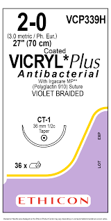 Vicryl* Plus Calibre 2/0 de Longitud 70 cm Aguja CT-1
