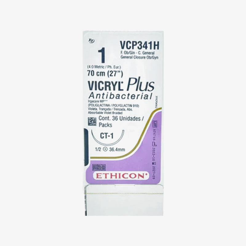 Ethicon Sutura Calibre 1 - Longitud 70 CM - Aguja CT-1 36 MM Vicryl Plus