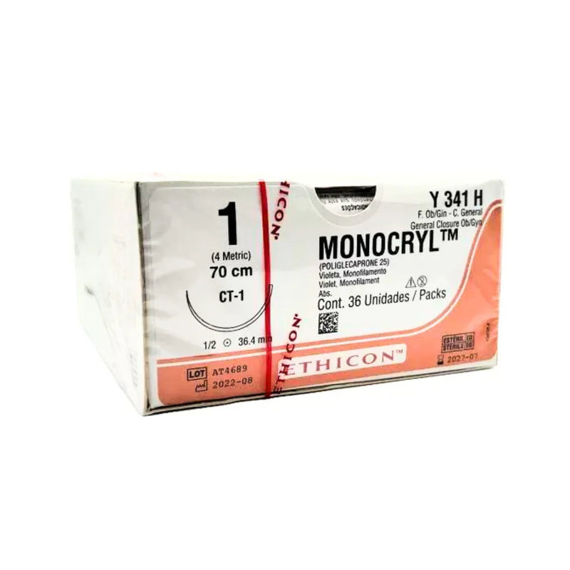 Ethicon Sutura Calibre 1 - Longitud 70 CM - Aguja CT-1 36 MM Monocryl