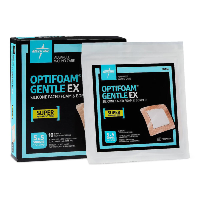 Medline Optifoam Gentle EX MSCEX55EP de 12.7 x 12.7 cm, caja con 10 apósitos estériles