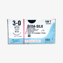 Ethicon Sutura Calibre 3/0 - Longitud 45 CM - Aguja SC-24 Seda Perma-Hand