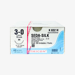 Ethicon Sutura Calibre 3/0 - Longitud 75 CM - Aguja SH 36 MM Seda Perma-Hand