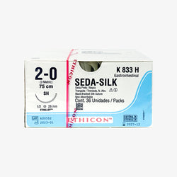 Ethicon Sutura Calibre 2/0 - Longitud 75 CM - Aguja SH 26 MM Seda Perma-Hand