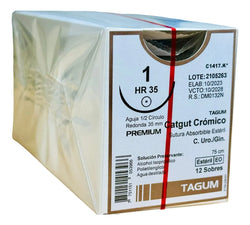 Tagum Sutura Catgut Crómico Calibre 1 Longitud 75 cm Aguja 1/2 35 mm