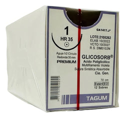 Tagum Sutura Ácido Poliglicólico Color Violeta Calibre 1 Longitud 70 cm Aguja 1/2 35 MM