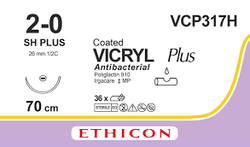 Ethicon Sutura Calibre 2-0 - Longitud 70 CM - Aguja SH- 26 MM Vicryl Plus