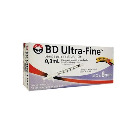 BD Jeringa de Insulina Ultra-Fine De 0.3 ML - 31 G X 8 MM